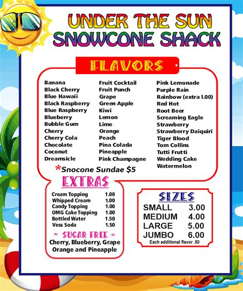 Template Snow Cone Menu